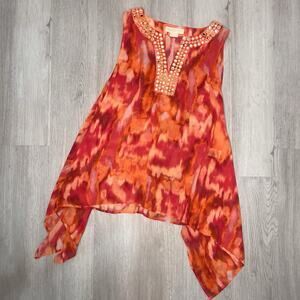 Orange And Pink Michael Kors Tank Top Blouse Sheer Shirt Size L